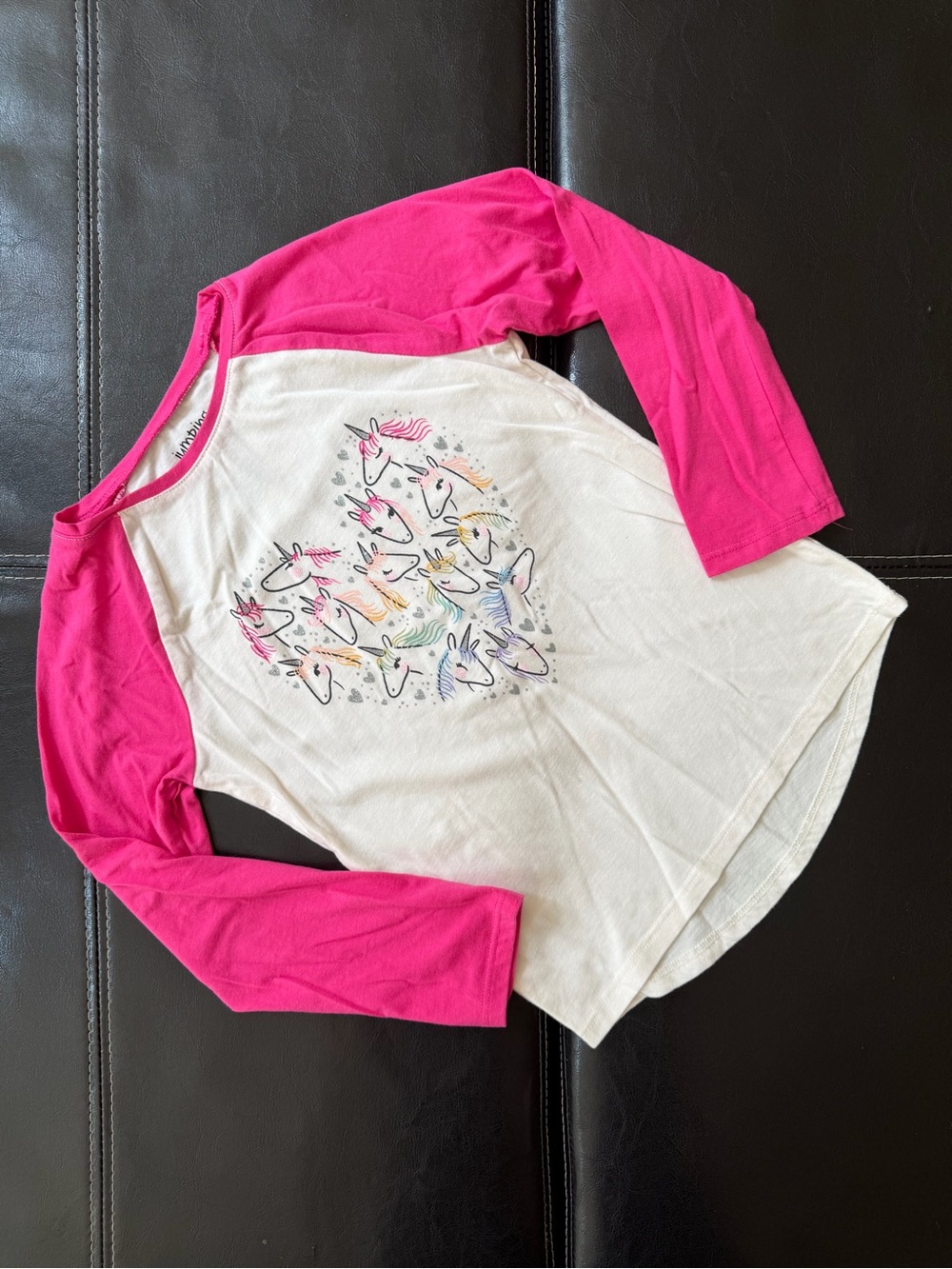 Jumping Beans - Girl’s White & Hot Pink Unicorn Heart Raglan Long Sleeve Tee
